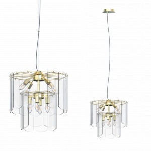 Lampa wisząca NIRA kolor Złoty z dwupoziomowym szklanym kloszem, 8*E14 - MD3523-8M-EGN Zuma Line