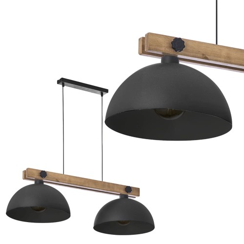 Lampa wisząca OSLO na drewnianej belce z dwoma metalowymi kloszami w stylu skandynawskim TK Lighting