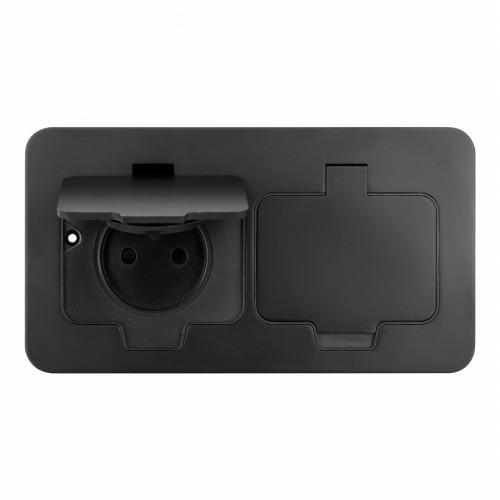  Hermetyczne gniazdo elektryczne podwójne, prostokątne, IP55, czarne   OR-GM-9047/B 