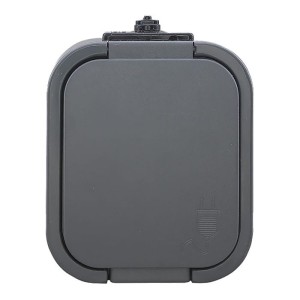 Gniazdo pojedyncze natynkowe bryzgoszczelne z klapką IP54 szare