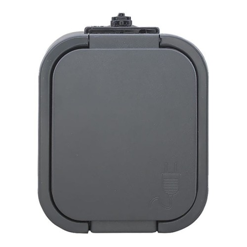 Gniazdo pojedyncze natynkowe bryzgoszczelne z klapką IP54 szare