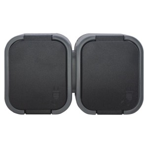 Gniazdo podwójne natynkowe bryzgoszczelne z klapką IP54 szare/czarne