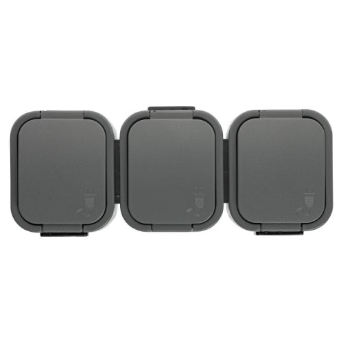 Gniazdo potrójne natynkowe bryzgoszczelne z klapką IP54 szare