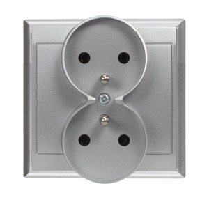 Gniazdo podwójne podtynkowe srebrne 2x2P+Z 16A 250V 