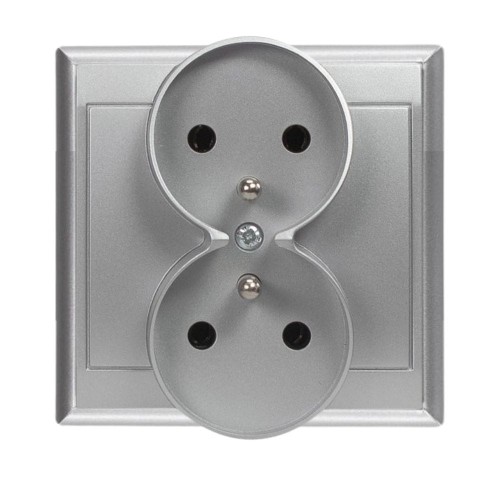 Gniazdo podwójne podtynkowe srebrne 2x2P+Z 16A 250V 
