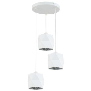 Lampa wisząca SIRO WHITE na okrągłej rozecie z 3 białymi kloszami ze srebrnym wnętrzem TK LIGHTING
