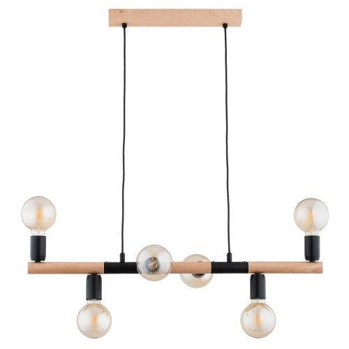 Lampa wisząca LIDO drewniana/czarna 6xE27 63335 Alfa