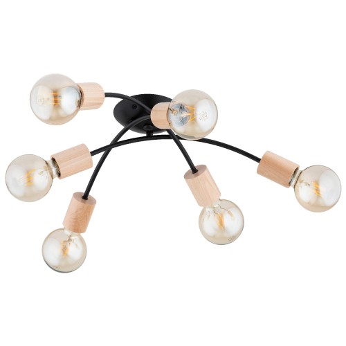 Lampa sufitowa SEDNA czarna/drewniana 6xE27 63300 Alfa