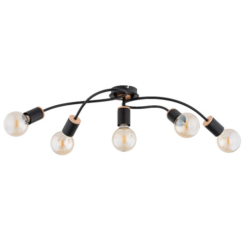 Lampa sufitowa GERSO czarna/drewniana 5xE27 63286 Alfa