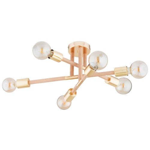 Lampa sufitowa OTELLO drewniana & złota 6xE27 63277 Alfa