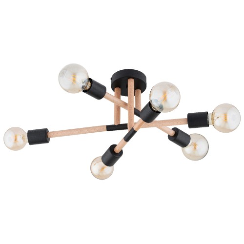 Lampa sufitowa OTELLO drewniana/czarna 6xE27 63275 Alfa