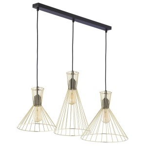 Lampa wisząca SAHARA na listwie z trzema złotymi, drucianymi kloszami TK Lighting