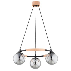 Lampa wisząca AKSJA drewniana/czarna 3xE14 62491 Alfa