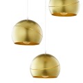 Lampa wisząca YODA GOLD ORBIT na okrągłej rozecie z trzema złotymi kloszami zawieszonymi kaskadowo TK Lighting