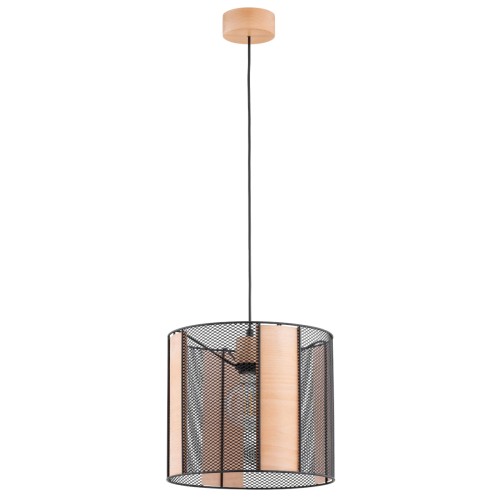 Lampa wisząca NETIS czarna/drewniana 1xE27 61381 Alfa