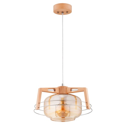 Lampa wisząca ISKAR drewniana 1xE27 61366 Alfa