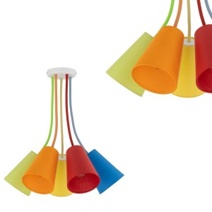 Lampa sufitowa WIRE COLOUR z 5 kolorowymi abażurami do pokoju dziecięcego TK Lighting