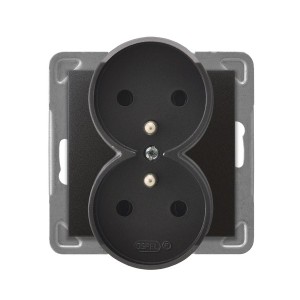 Gniazdo podwójne z uziemieniem do ramek Antracyt - GP-2YRAZ/m/50