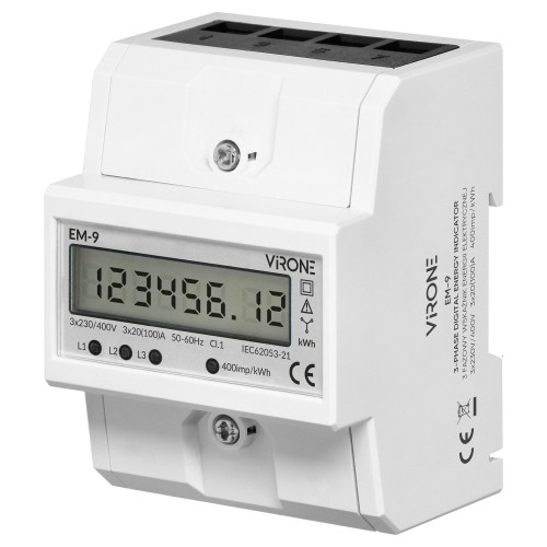 Licznik wskaźnik żużycia energii elektrycznej 3-fazowy 100A 4 moduły th35