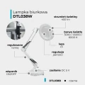 Lampka biurkowa LED z lupą biała regulowana zmienna barwa zasilanie USB 