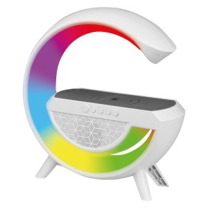 Głośnik Bluetooth LED RGB z ładowarką indukcyjną biały z akumulatorem