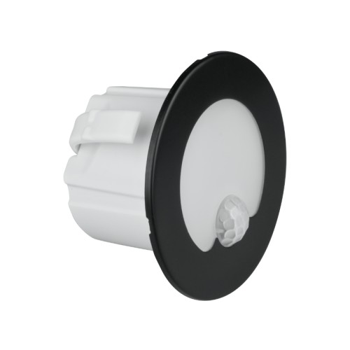 Oprawa schodowa LED okrągła czarny mat 230V z czujnikiem ruchu