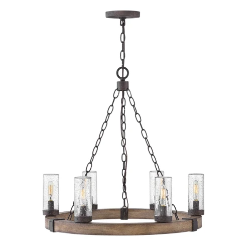 Latarnia wisząca Sawyer - 6 źródeł światła - Imitacja drewna HK-SAWYER6-SQ Elstead Lighting