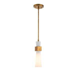 Mała lampa wisząca Kristy - 1 źródło światła - Przecierane złoto KRISTY-MP-DG-OPAL Elstead Lighting