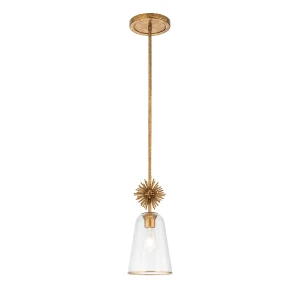 Mała lampa wisząca Staring - 1 źródło światła - Przecierane złoto STARING-MP-DG-CLEAR Elstead Lighting