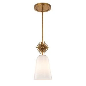Mała lampa wisząca Staring - 1 źródło światła - Przecierane złoto STARING-MP-DG-OPAL Elstead Lighting