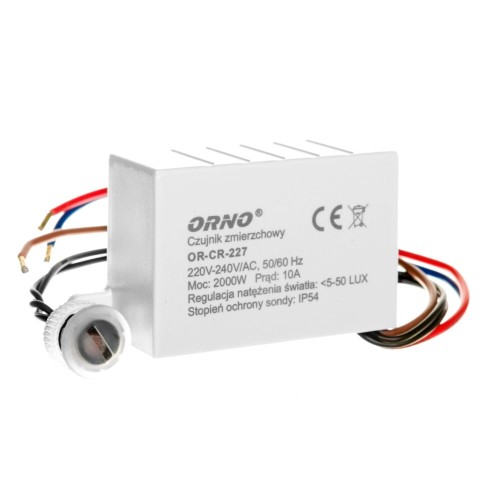 ORNO Czujnik zmierzchu z sondą zewn. 230V; 2000W; 5-50 lux; IP54 PS-OR-CR-227 Eko-Light