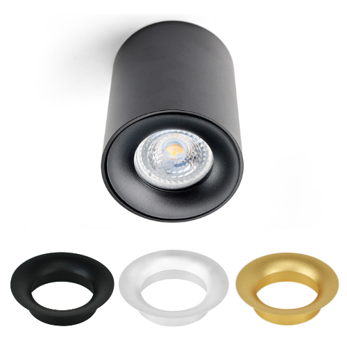 Lampa sufitowa spot tuba TRIO czarna wymienne pierścienie