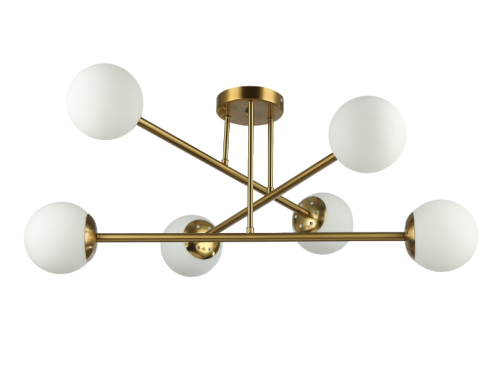 Lampa sufitowa 74cm złota szklane mleczne kule 6x E27