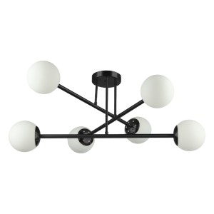 Lampa sufitowa 74cm czarna szklane mleczne kule 6x E27
