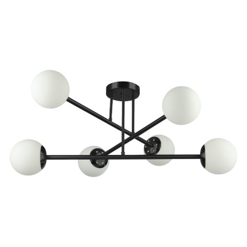 Lampa sufitowa 74cm czarna szklane mleczne kule 6x E27