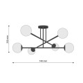 Lampa sufitowa 74cm czarna szklane mleczne kule 6x E27