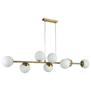 Lampa wisząca 120cm złota szklane mleczne kule 8x E27