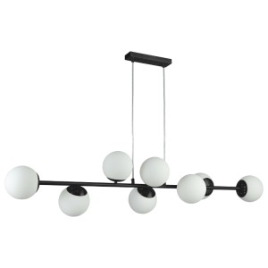 Lampa wisząca 120cm czarna szklane mleczne kule 8x E27