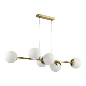 Lampa wisząca 92cm złota szklane mleczne kule 6x E27
