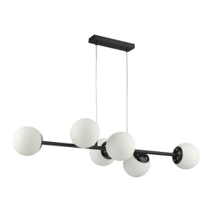 Lampa wisząca 92cm czarna szklane mleczne kule 6x E27