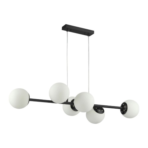 Lampa wisząca 92cm czarna szklane mleczne kule 6x E27
