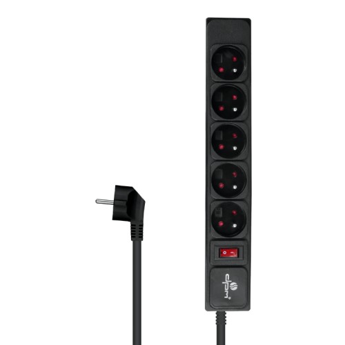 Listwa ochronna z wyłącznikiem 5 gniazd czarna 3m