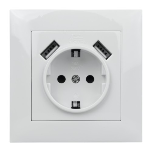 Gniazdo Schuko + 2 x USB z ramką, białe, NEXT NXT1035W DPM