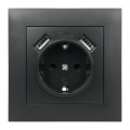 Gniazdo Schuko + 2 x USB z ramką, czarne, NEXT NXT1035B DPM