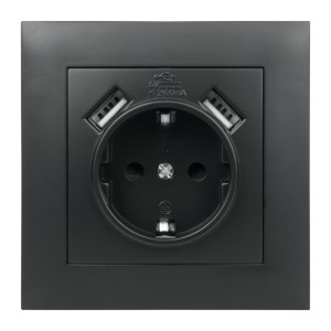 Gniazdo Schuko + 2 x USB z ramką, czarne, NEXT NXT1035B DPM