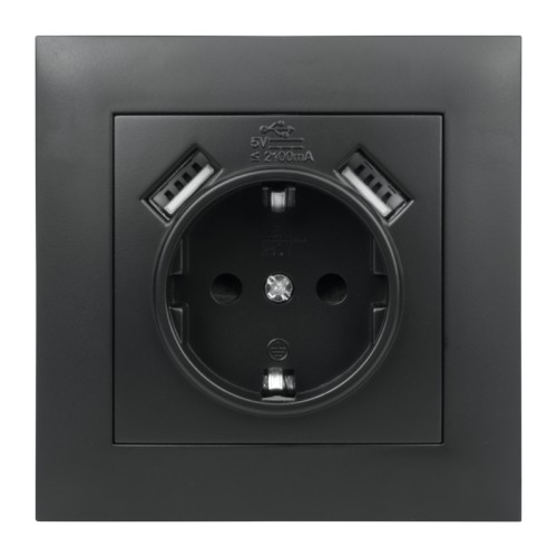 Gniazdo Schuko + 2 x USB z ramką, czarne, NEXT NXT1035B DPM