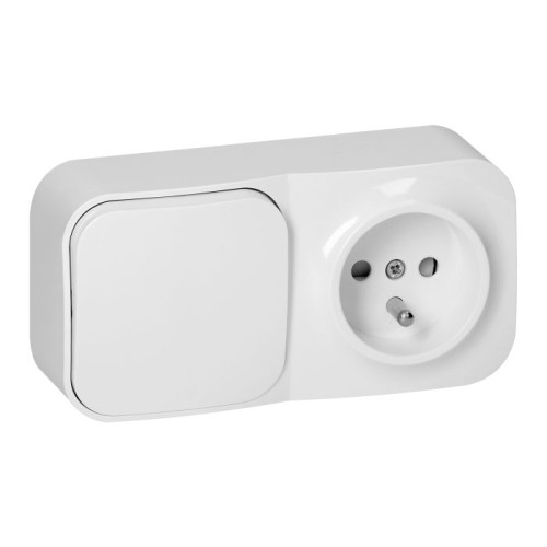 Łącznik natynkowy  jednobiegunowy + Gniazdo pojedyncze ToDo, IP20, 2P+Z, biały