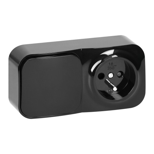 Łącznik natynkowy  jednobiegunowy + Gniazdo pojedyncze ToDo, IP20, 2P+Z, czarny