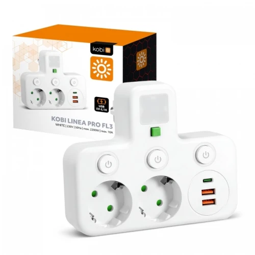 Rozgałęźnik LINEA PRO FL3 2gn+2USB/1USB-C 4000K biały Kobi