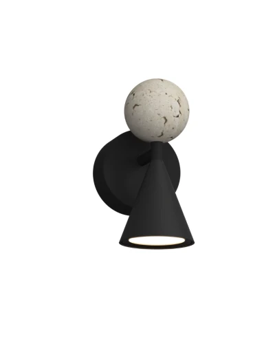 Kinkiet ozdobny BINGO 8W czarny klosz, kulka z trawertynu W0445 MAXLIGHT